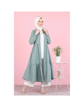 Veste zippée ample et légère mi longue (Vetement mastour pour femme voilée) - Couleur menthe 