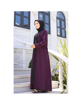 Ensemble Robe et Cardigan (Kimono) - Vetement femme voilée - Couleur violette 