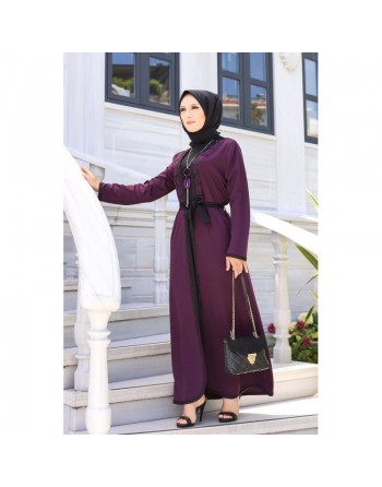 Ensemble Robe et Cardigan (Kimono) - Vetement femme voilée - Couleur violette 
