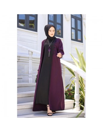 Ensemble Robe et Cardigan (Kimono) - Vetement femme voilée - Couleur violette 