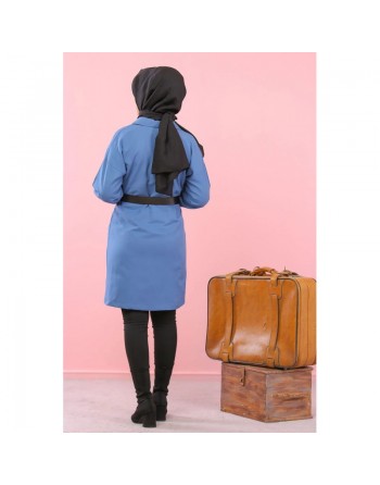 Veste longue classique boutonnée élégante (Vêtement pour femme voilée) - Couleur bleu indigo 