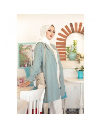 Veste longue classique boutonnée élégante (Tenue Hijab) - Couleur menthe 
