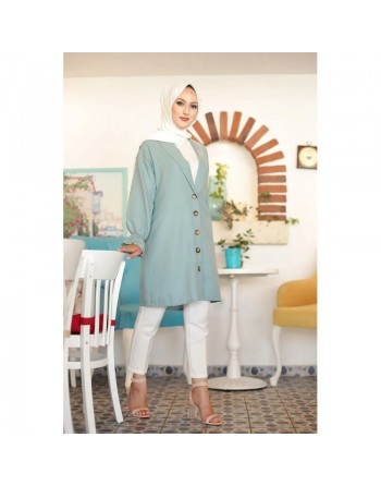 Veste longue classique boutonnée élégante (Tenue Hijab) - Couleur menthe 