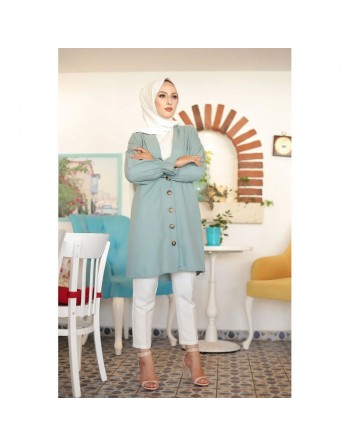 Veste longue classique boutonnée élégante (Tenue Hijab) - Couleur menthe 