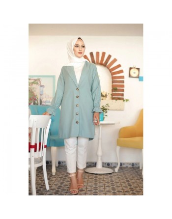 Veste longue classique boutonnée élégante (Tenue Hijab) - Couleur menthe 