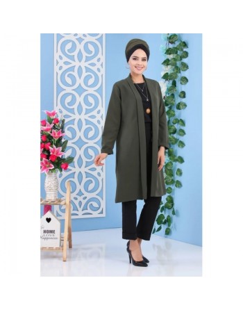 Veste mi-longue de couleur kaki (Vêtement turque moderne et chic pour femme) 