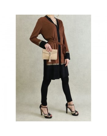 Veste longue fermetures boutonnée effet daim souple pour femme 