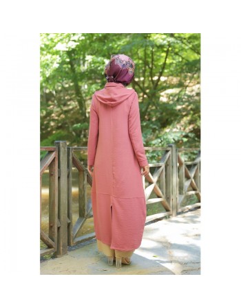 Robe longue fluide entièrement boutonnée devant (Vêtement Hijab Turque Outfit) - Couleur Rose 