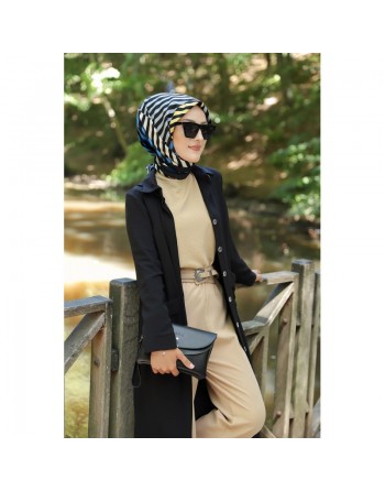 Robe longue fluide entièrement boutonnée devant (Robes hijab casual) - Couleur Noir 