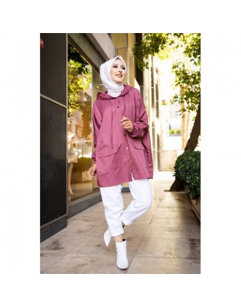 Trench - Parka ample pour femme (Vêtements Hijab) - Couleur vieux rose 