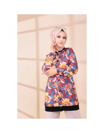 Veste Tunique avec motifs fleurs pour femme - Couleur prune 