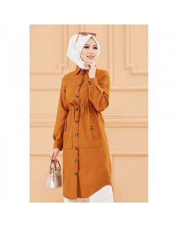 Tunique Veste style saharienne (Boutique mode musulmane) - Couleur tabac 