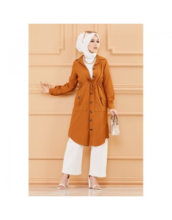 Tunique Veste style saharienne (Boutique mode musulmane) - Couleur tabac 
