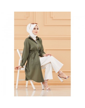Tunique - Veste longue style saharienne (Vêtement musulman pour femme voilée) - Couleur vert 