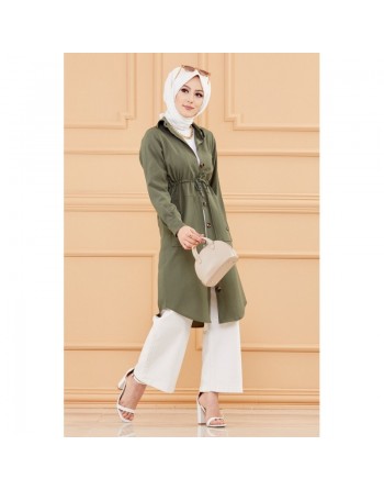 Tunique - Veste longue style saharienne (Vêtement musulman pour femme voilée) - Couleur vert 