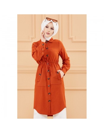 Tunique en dentelle à la taille (Vêtement femme Hijab moderne) - Couleur brique 