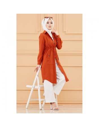 Tunique en dentelle à la taille (Vêtement femme Hijab moderne) - Couleur brique 