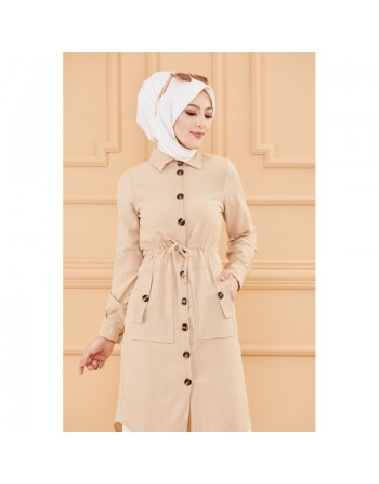 Tunique-Veste longue avec lien de serrage à la taille (Vetement pour femme voilée) - Couleur roche 