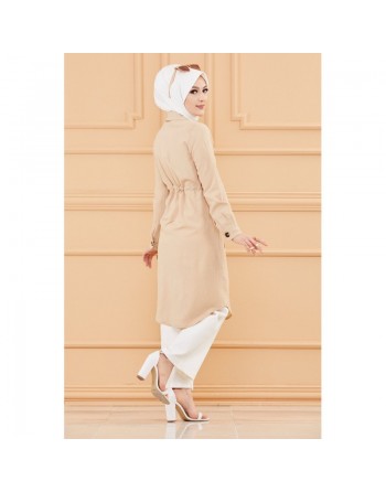 Tunique-Veste longue avec lien de serrage à la taille (Vetement pour femme voilée) - Couleur roche 