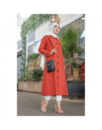 Trench - Veste longue (Manteau léger pour femme voilée) - Couleur brique 