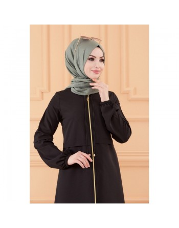 Robe zippée ample pour femme (Vêtement Hijab France) - Couleur noir 