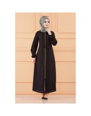 Robe zippée ample pour femme (Vêtement Hijab France) - Couleur noir 