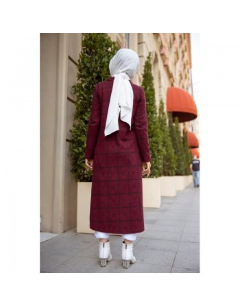 Robe-Veste longue à gros boutons - Couleur bordeaux 