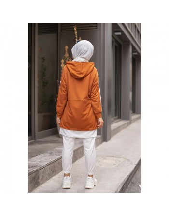 Sweat-Tunique sport bi-colore pour femme voilée - Couleur blanc et rouille 