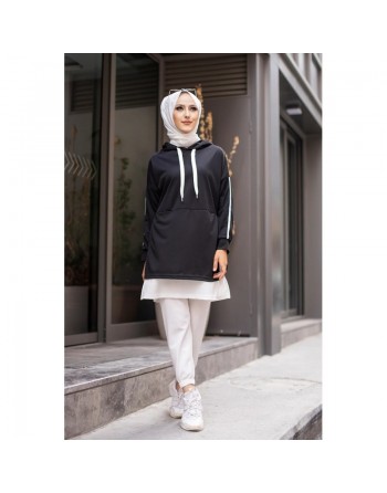 Tunique sportive bicolore pour femme musulmane (Vetement hijab moderne pas cher) - Couleur blanc et noir 