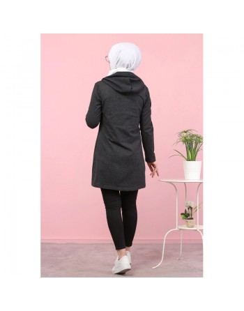Tunique veste zippée Sportswear pour femme (Hijab Sport) - Couleur gris foncé (Anthracite) 