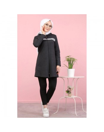 Tunique veste zippée Sportswear pour femme (Hijab Sport) - Couleur gris foncé (Anthracite) 