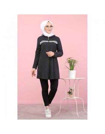 Tunique veste zippée Sportswear pour femme (Hijab Sport) - Couleur gris foncé (Anthracite) 