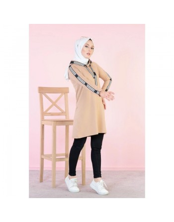 Sweat long sport femme avec capuche (Tenue décontractée femme voilée) - Couleur Sable 