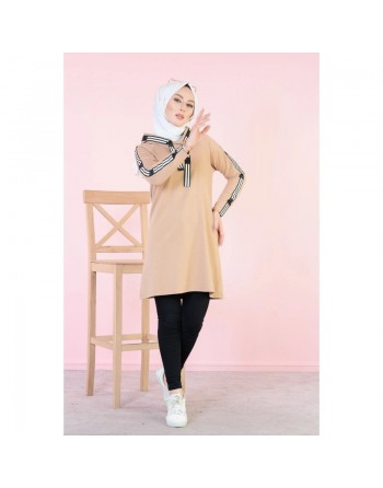Sweat long sport femme avec capuche (Tenue décontractée femme voilée) - Couleur Sable 