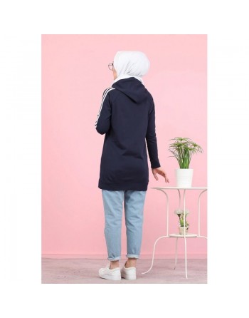 Tunique décontractée Sweat à capuche (Sweat-shirt femme voilée) - Couleur Bleue marine 