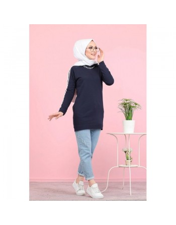 Tunique décontractée Sweat à capuche (Sweat-shirt femme voilée) - Couleur Bleue marine 