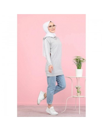 Sweatshirt décontracté à capuche (Sportswear femme voilée) - Couleur gris clair chiné 