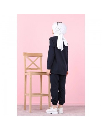 Ensemble survêtement 2 pièces décontracté (Hijab Sport femme musulmane) - Couleur bleu marine 