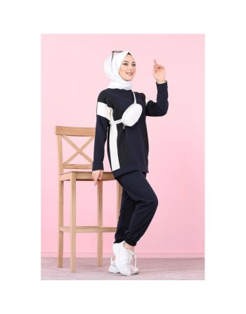 Ensemble survêtement 2 pièces décontracté (Hijab Sport femme musulmane) - Couleur bleu marine 