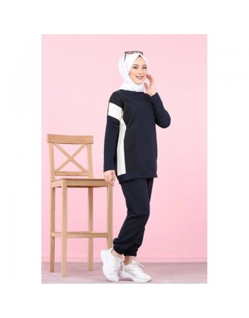 Ensemble survêtement 2 pièces décontracté (Hijab Sport femme musulmane) - Couleur bleu marine 