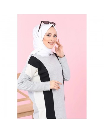 Vêtement de sport (ensemble 2 pièces) pour femme musulmane sportive - Couleur gris clair 