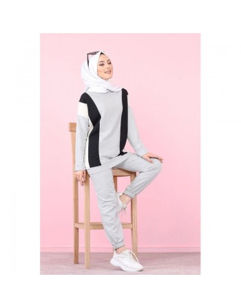Vêtement de sport (ensemble 2 pièces) pour femme musulmane sportive - Couleur gris clair 