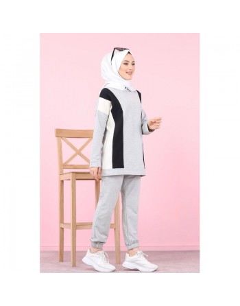 Vêtement de sport (ensemble 2 pièces) pour femme musulmane sportive - Couleur gris clair 