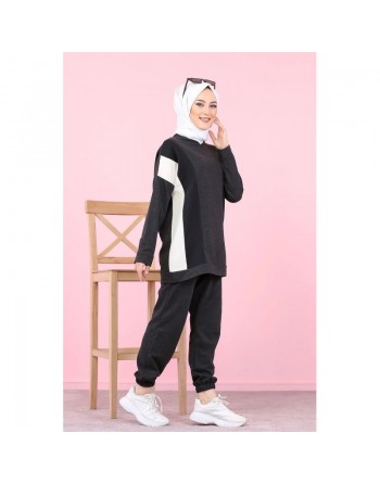 Ensemble survêtement femme 2 pièces (Vetement Hijab Sport pour Musulmane) - Couleur anthracite 