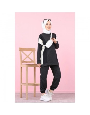 Ensemble survêtement femme 2 pièces (Vetement Hijab Sport pour Musulmane) - Couleur anthracite 