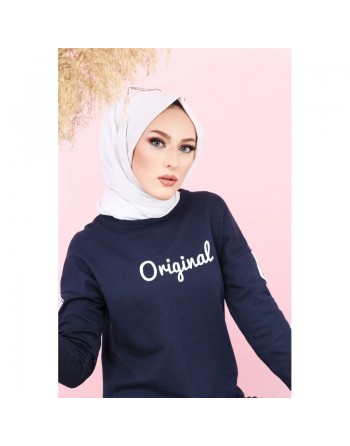 Survêtement "original" 2 pièces : Sweat et son pantalon assorti (Hijab Sport Modest Fashion) - Couleur bleu marine 