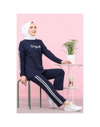 Survêtement "original" 2 pièces : Sweat et son pantalon assorti (Hijab Sport Modest Fashion) - Couleur bleu marine 