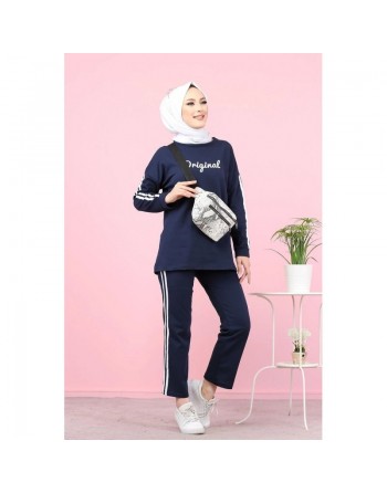 Survêtement "original" 2 pièces : Sweat et son pantalon assorti (Hijab Sport Modest Fashion) - Couleur bleu marine 