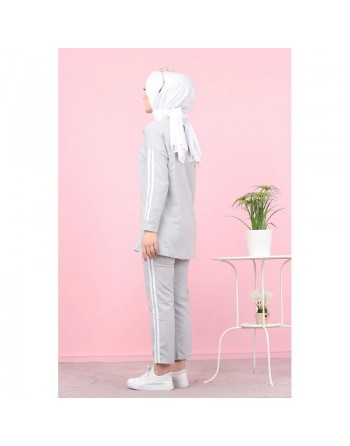 Survêtement "original" 2 pièces (Sweat-shirt et pantalon assorti) pour femme voilée - Couleur gris clair 