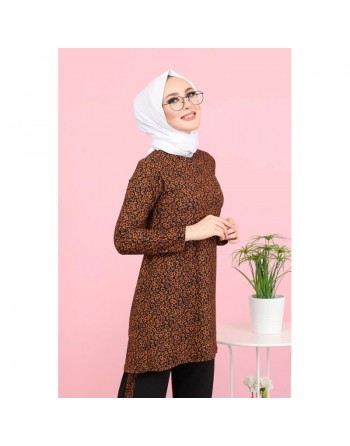 Ensemble 2 pièces décontracté tunique et pantalon (Ensemble hijab turque) - Couleur noir et ecureuil 